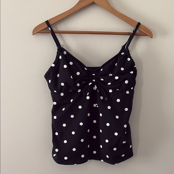 Lands End Tankini Swimsuit Top Polka Dot Tie Black and White Underwire Size 12 - Picture 1 of 9